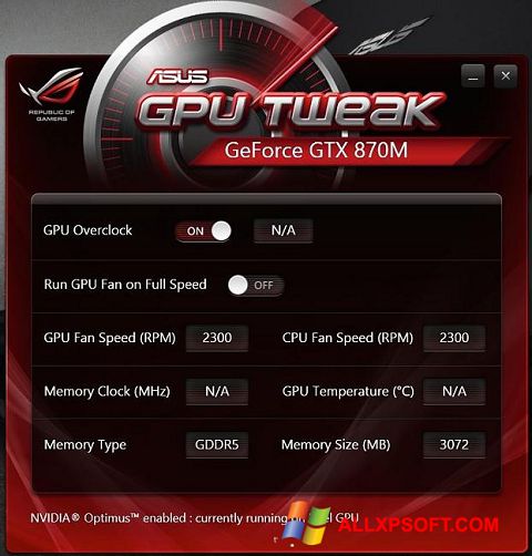 Skjermbilde ASUS GPU Tweak Windows XP