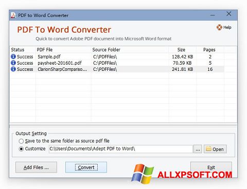 Skjermbilde PDF to Word Converter Windows XP