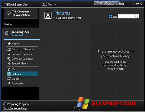 Skjermbilde BlackBerry Link Windows XP