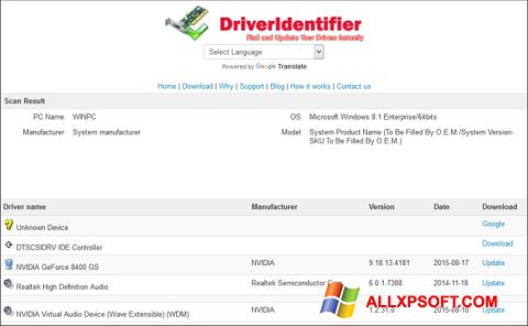Skjermbilde Driver Identifier Windows XP