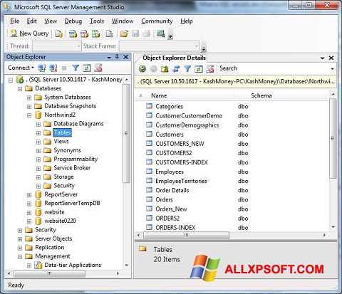 Skjermbilde Microsoft SQL Server Windows XP