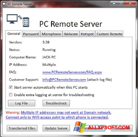 Skjermbilde PC Remote Server Windows XP