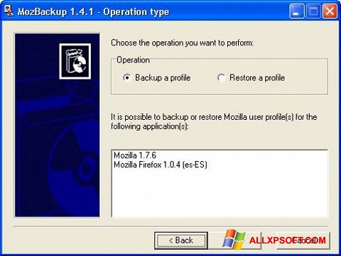 Skjermbilde MozBackup Windows XP