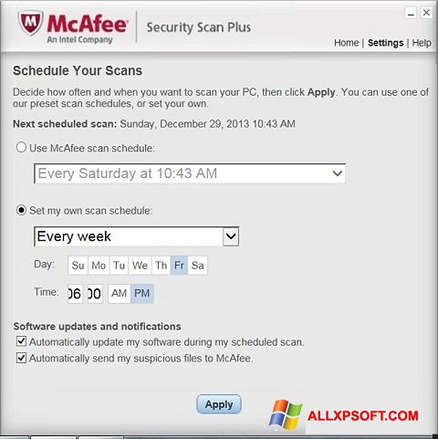 Skjermbilde McAfee Security Scan Plus Windows XP