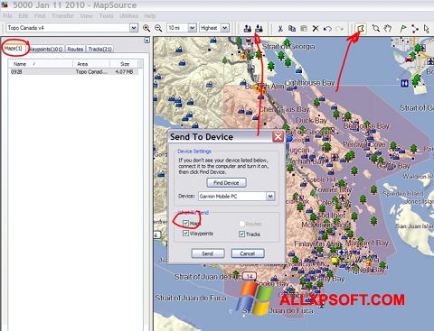 Skjermbilde MapSource Windows XP