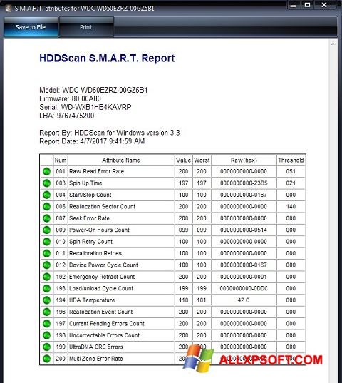 Skjermbilde HDDScan Windows XP