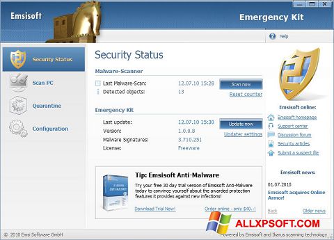 Skjermbilde Emsisoft Emergency Kit Windows XP