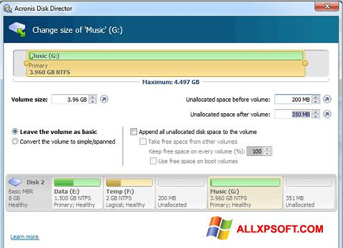 Skjermbilde Acronis Disk Director Suite Windows XP