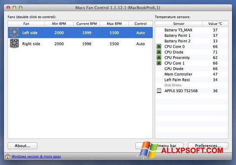Skjermbilde Macs Fan Control Windows XP