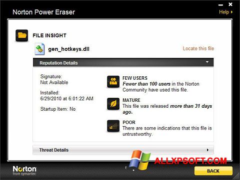 Skjermbilde Norton Power Eraser Windows XP
