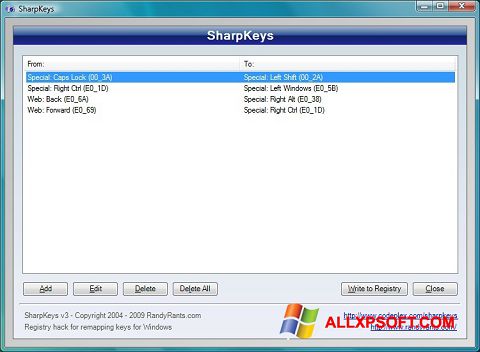 Skjermbilde SharpKeys Windows XP