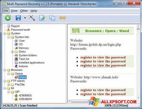 Skjermbilde Multi Password Recovery Windows XP