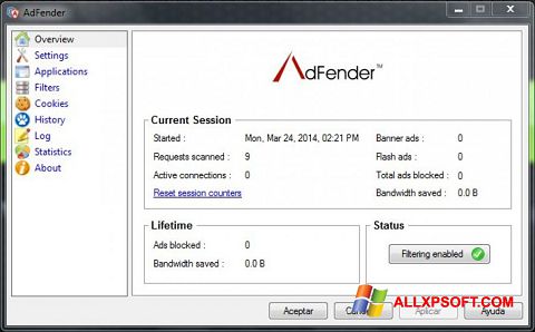 Skjermbilde AdFender Windows XP