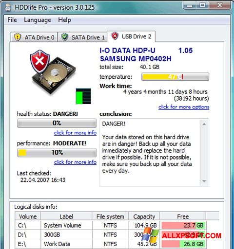 Skjermbilde HDDlife Windows XP