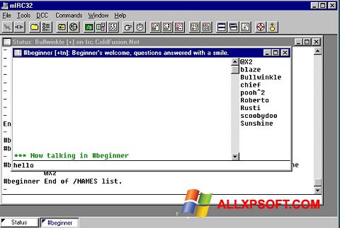 Skjermbilde mIRC Windows XP