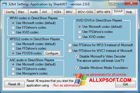 Skjermbilde ADVANCED Codecs Windows XP