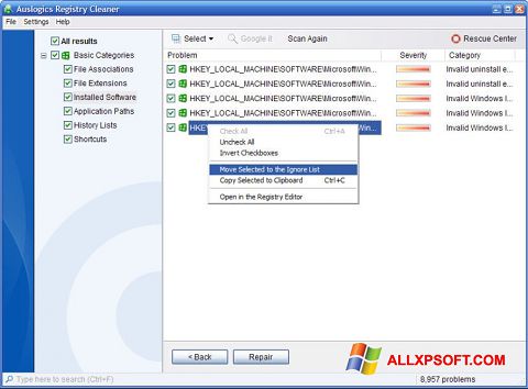 Skjermbilde Auslogics Registry Cleaner Windows XP