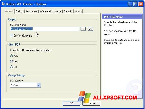 Skjermbilde BullZip PDF Printer Windows XP