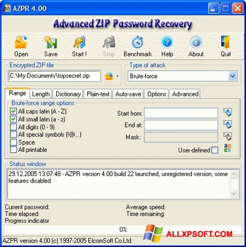 Skjermbilde Advanced Archive Password Recovery Windows XP