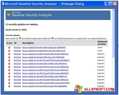 Skjermbilde Microsoft Baseline Security Analyzer Windows XP