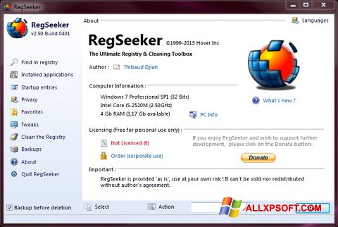 Skjermbilde RegSeeker Windows XP