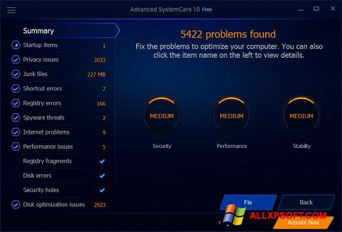 Skjermbilde Advanced SystemCare Free Windows XP