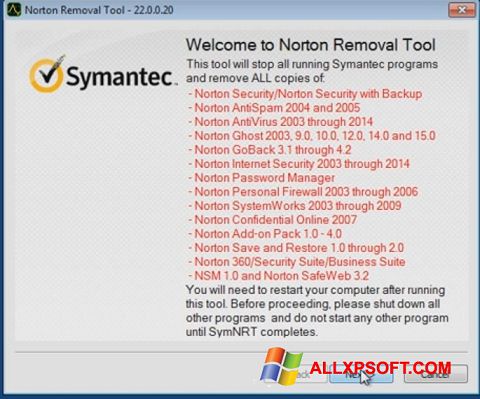 Skjermbilde Norton Removal Tool Windows XP