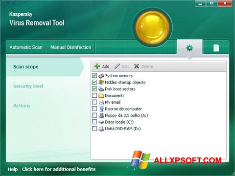 Skjermbilde Kaspersky Virus Removal Tool Windows XP