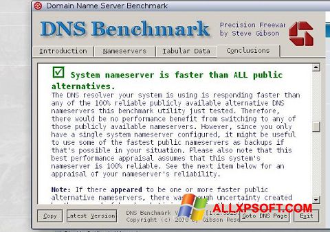 Skjermbilde DNS Benchmark Windows XP