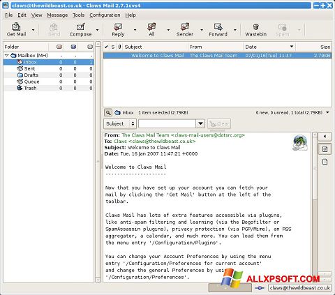 Skjermbilde Claws Mail Windows XP