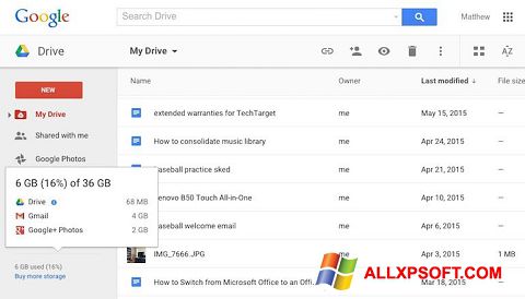 Skjermbilde Google Drive Windows XP
