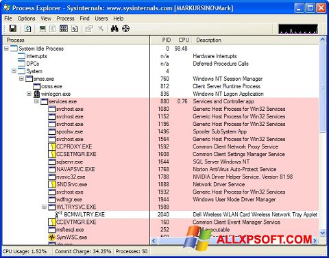 Skjermbilde Process Explorer Windows XP