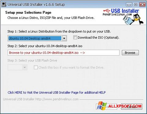 Skjermbilde Universal USB Installer Windows XP